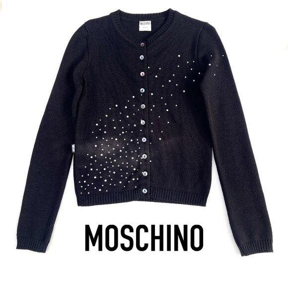 Moschino Sweaters - Auc Moschno Rhinestones embellished Lana Wool Black cardigan S
